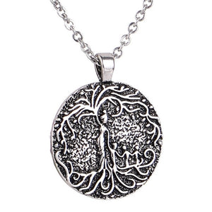 Double Sided Necklace Carved Mom & Several Children Family Tree of Life Necklace Coin Pendant Mom