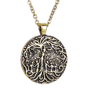 Double Sided Necklace Carved Mom & Several Children Family Tree of Life Necklace Coin Pendant Mom